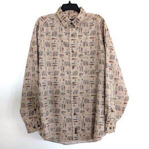 WOOLRICH Shirt Men's XL Brown Fishing Design Button Down Pocket Outdoor Casual